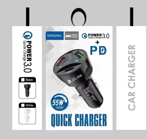 Rosepremium 3'Lü 55W Çakmaklık Power 3.0 Hızlı Araç Şarj Cihazı Uyumlu - Image 1