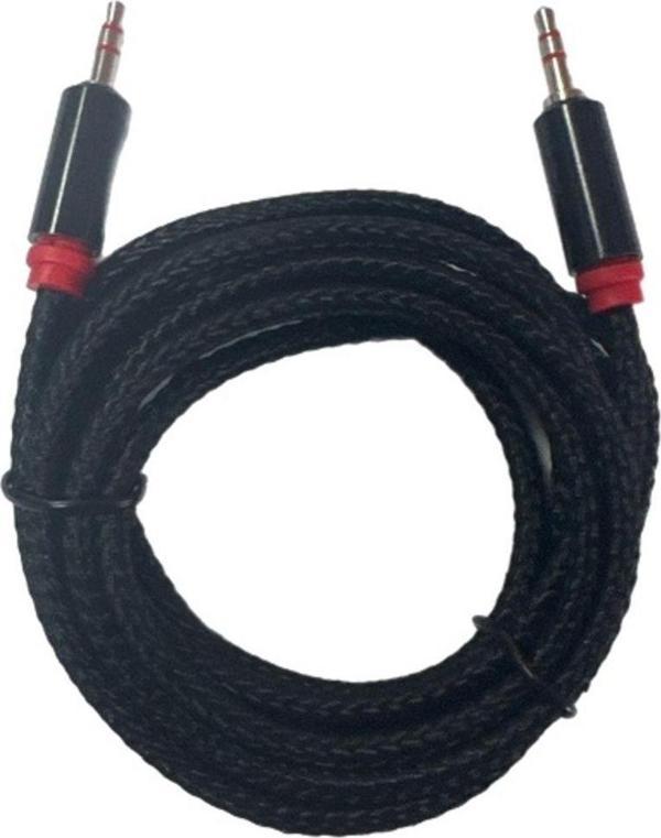 Rosepremium Hasır Örgülü 2 Metre Aux Kablosu Ses Kablosu 3.5 Mm Siyah - Image 1