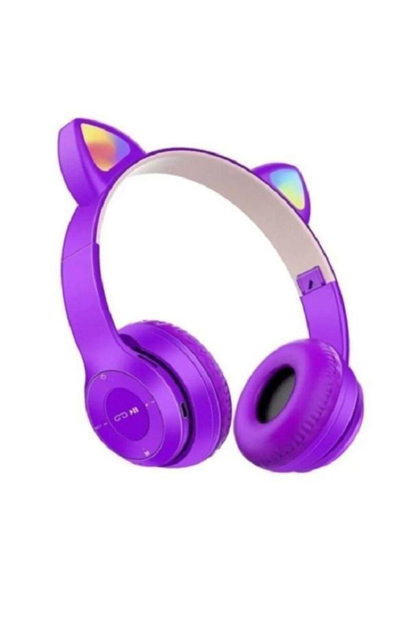Rosepremium P47M Kedili Katlanabilir Kulak Üstü Kablosuz Bluetooth 5.0 Uyumlu Kulaklık Ledli Çocuk Kulaklık - Image 1
