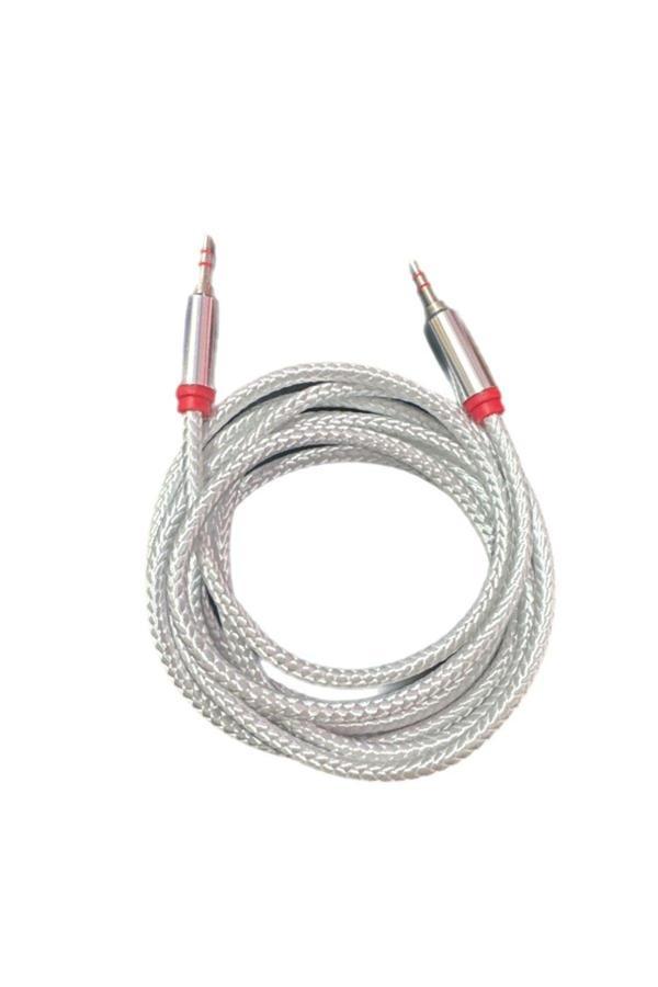 Rosepremium Hasır Örgülü 2 Metre Aux Kablosu Ses Kablosu 3.5 Mm Beyaz - Image 1