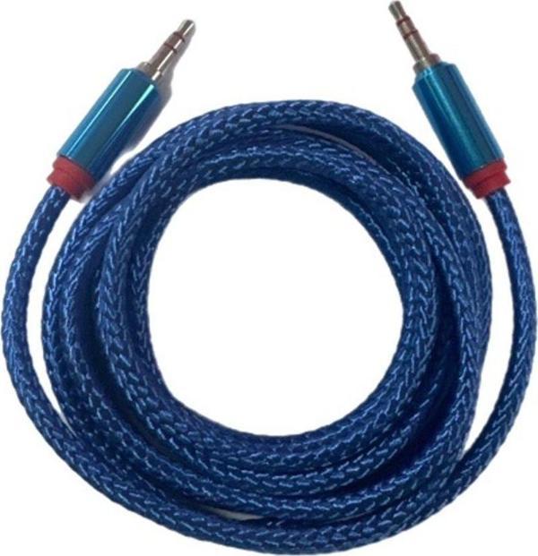 Rosepremium Hasır Örgülü 2 Metre Aux Kablosu Ses Kablosu 3.5 Mm Mavi - Image 1