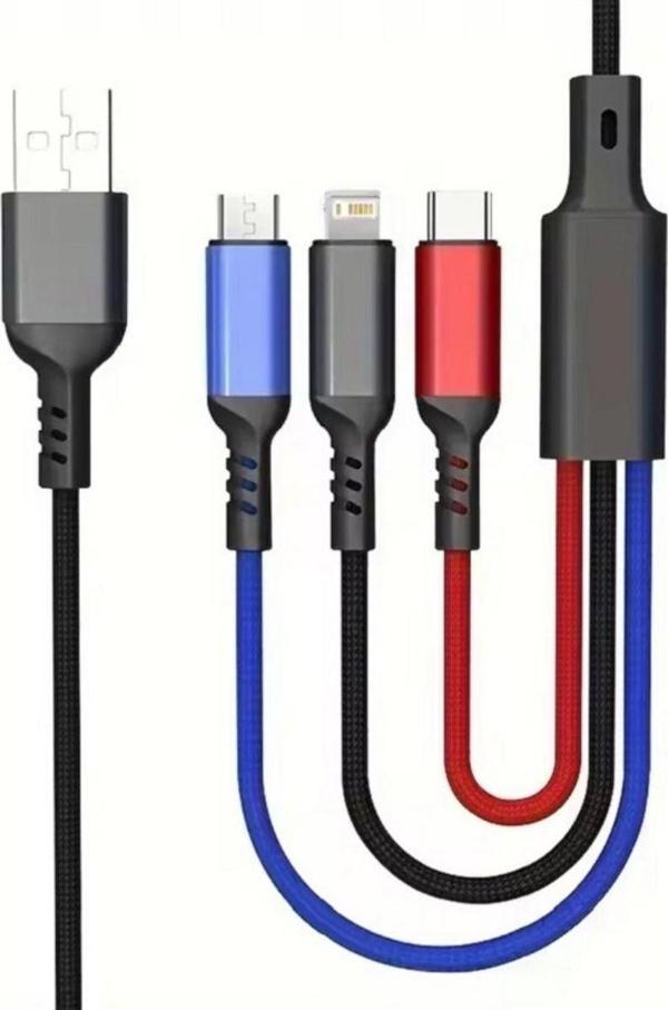 Rosepremium 3 İn1 Lightning-Micro-Type-C 100W Hızlı Çoklu Şarj Kablosu 3A 1.2M Siyah - Image 1
