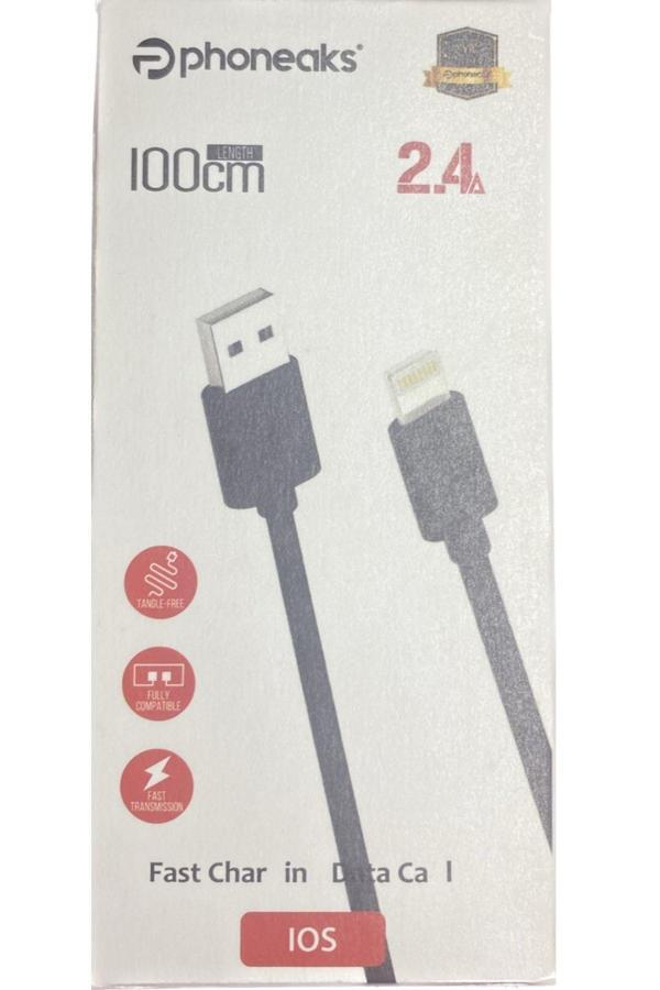 Phoneaks İphone Usb To Lightning 2.4A 1 Metre Şarj Ve Data Kablosu Siyah - Image 1