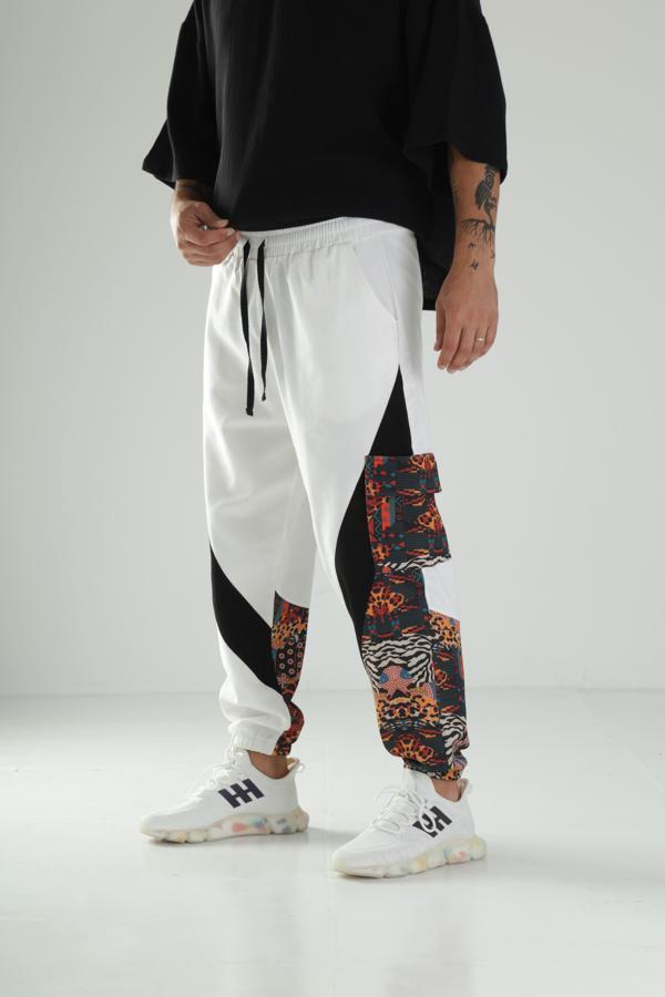 Etnik Desenli Gabardin Jogger Pantolon - Image 1