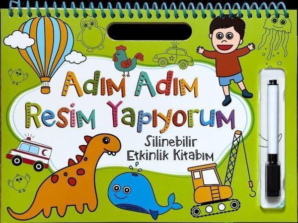 Adım Adım Resim Yapıyorum - Yeşil Kapak - Silinebilir Etkinlik Kitabım - Net Çocuk Yayınları Yayınevi - Image 1