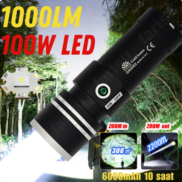 Gold Kama ultra güçlü 100 watt full metal tasarım el feneri - Image 1