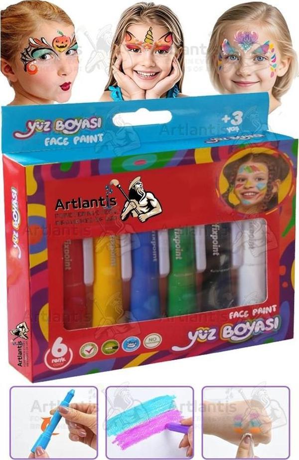 Yüz Boyası 6 Renk 1 Paket Fixpoint Face Paint Çevirmeli Yüz Boyası Canlı Renkler Sağlığa Zararsız Kreş Okul Öncesi - Image 1