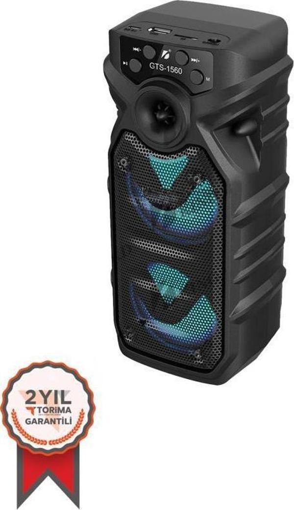 Torima GTS-1560 Taşınabilir Rgb Ledli Bluetooth Hoparlör Usb-Tf Siyah - Image 1