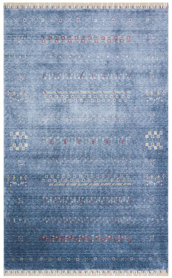 Hoom Rugs Nepal ZR 06 Bambu Viskon Mavi Modern Uşak Desenli Halı - Image 1