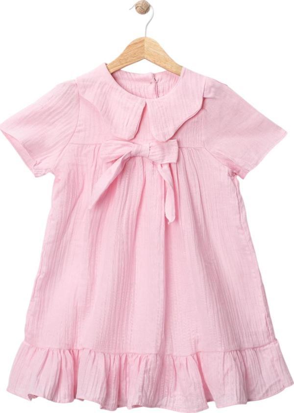 MÜSLİN PAMUK FİYONKLU ELBİSE Pembe - Image 1