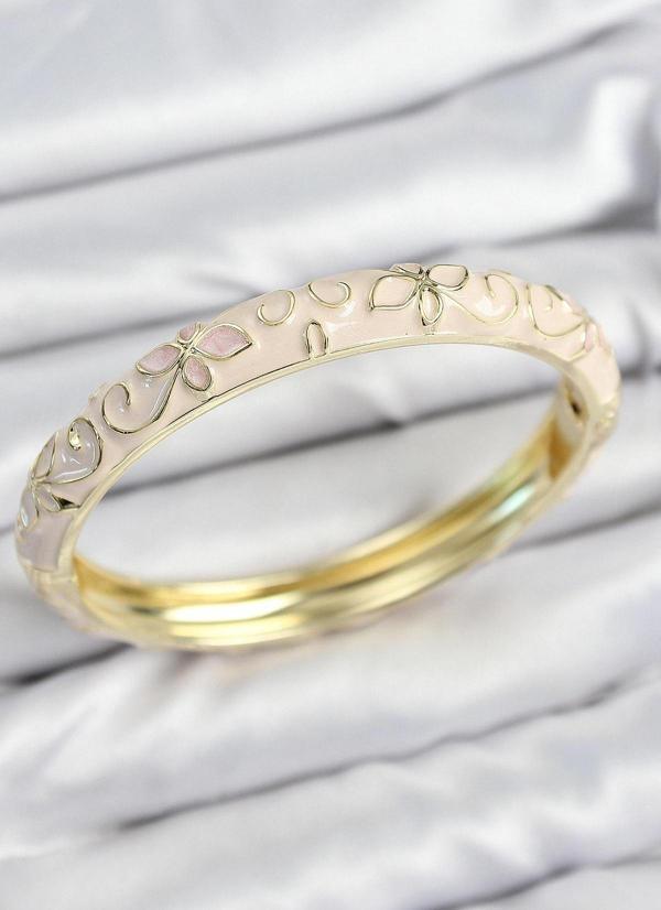 Mineli Pirinç Krem Çiçek Motifli Gold Kadın Kelepçe - Image 1