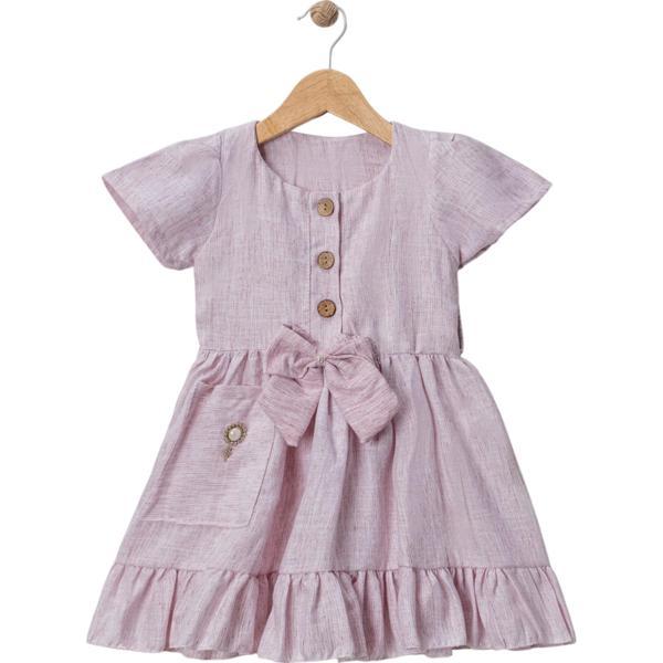 TEK CEPLİ KETEN ELBİSE Pembe - Image 1
