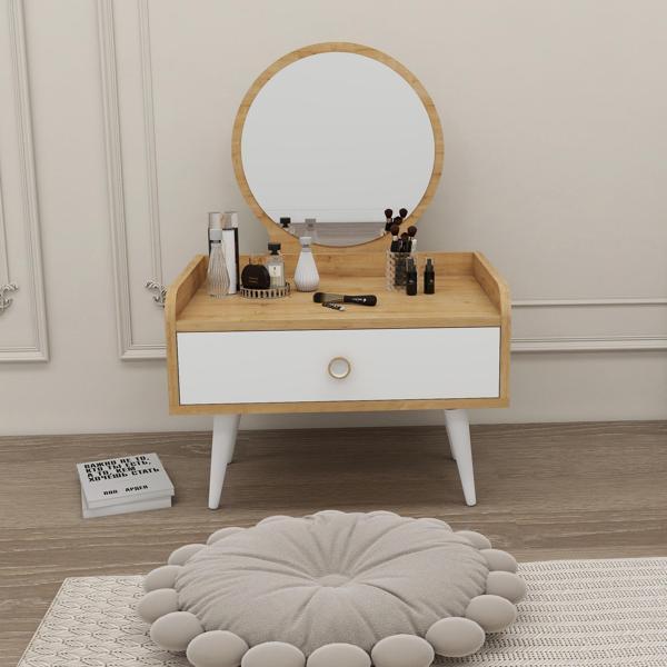 Arnetti Sina Aynalı Çekmeceli Organizer Makyaj Masası Safirmeşe Beyaz - Sina - Image 1