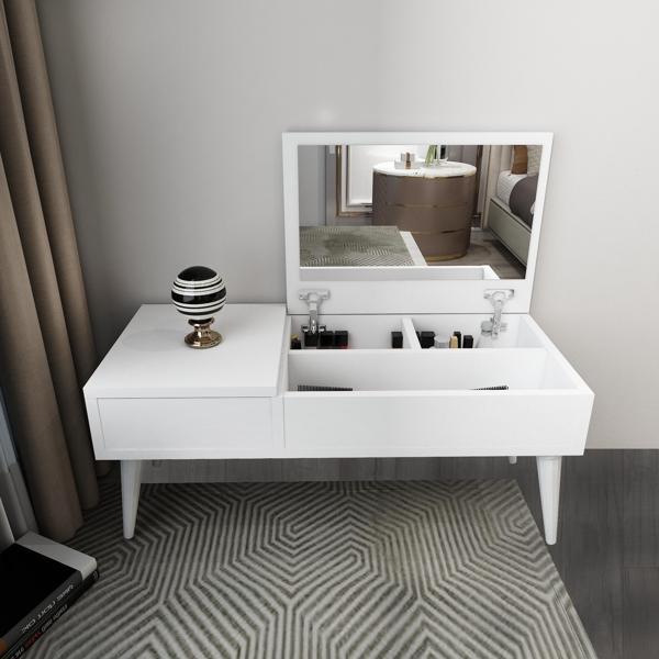 Arnetti Riva Aynalı Makyaj Masası Makyaj Organizer, Beyaz - Riva - Image 1