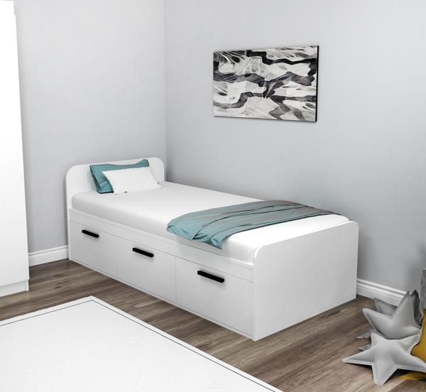 Arnetti Akser Beyaz Karyola – 90x190 Tek Kişilik Yatak Uyumlu, Dolaplı Genç Karyolası - Image 1
