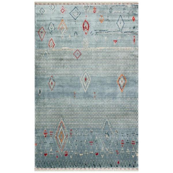 Hoom Rugs Nepal ZR 15 Yün Viskon Tensel Aqua Multy Otantik Modern Uşak Desenli Halı - Image 1