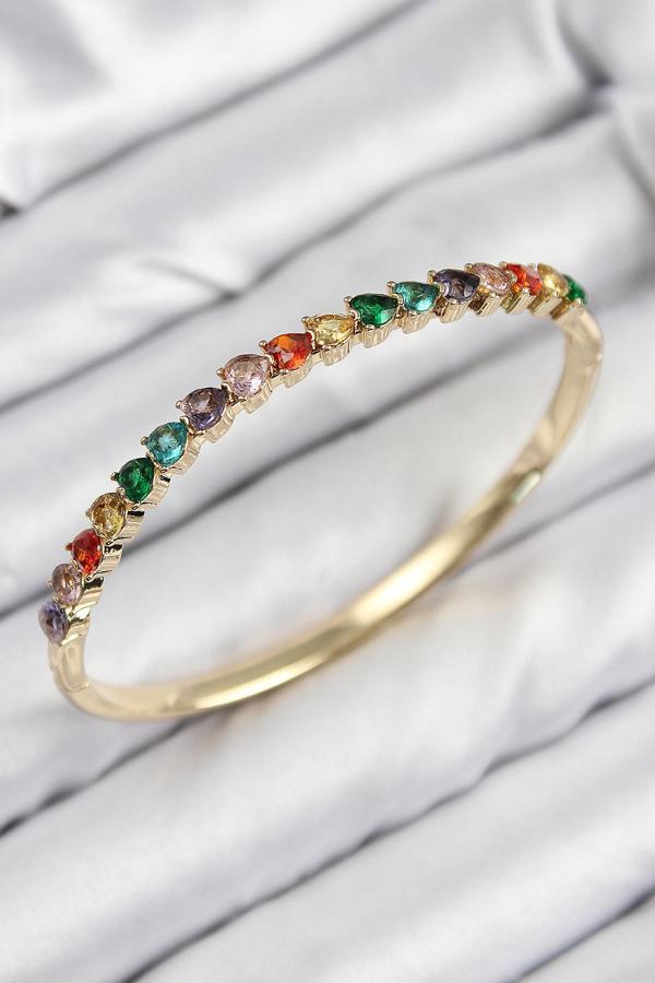 Pirinç Renkli Zirkon Taşlı Kalp Model Gold Renk Kadın Kelepçe - Image 1