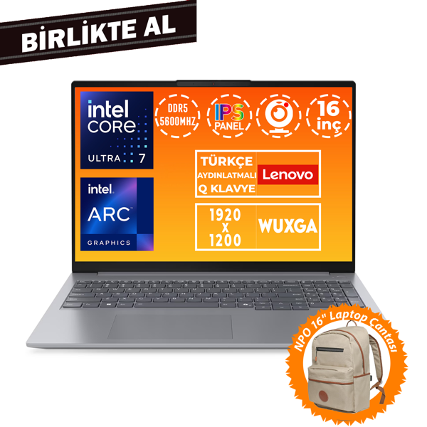 Lenovo ThinkBook 16 G7 Ultra 7 155H 16GB 512GB SSD 16" WUXGA Freedos + Çanta 21MS008RTR 042 - Image 1