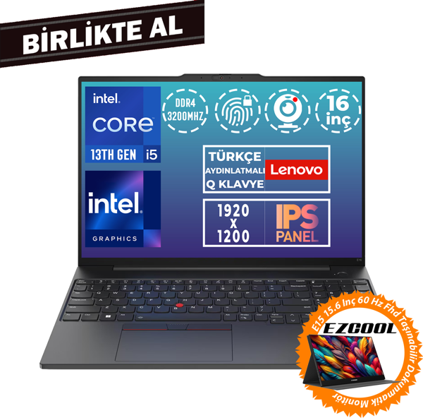 Lenovo ThinkPad E16 G1 i5-13420H 16GB 512GB SSD 16" WUXGA W11P + 15.6" Touch Monitör 21JN00JUTX 036 - Image 1