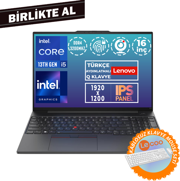 Lenovo ThinkPad E16 G1 i5-13420H 40GB 1TB SSD 16" WUXGA Fdos + Kablosuz Klavye Mouse 21JN00JUTX 029 - Image 1