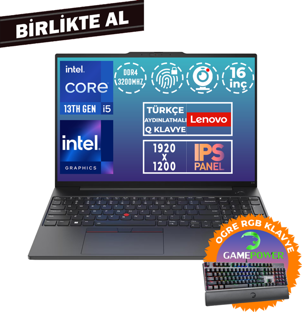 Lenovo ThinkPad E16 G1 i5-13420H 40GB 1TB SSD 16" WUXGA Freedos + Gaming Klavye 21JN00JUTX 024 - Image 1