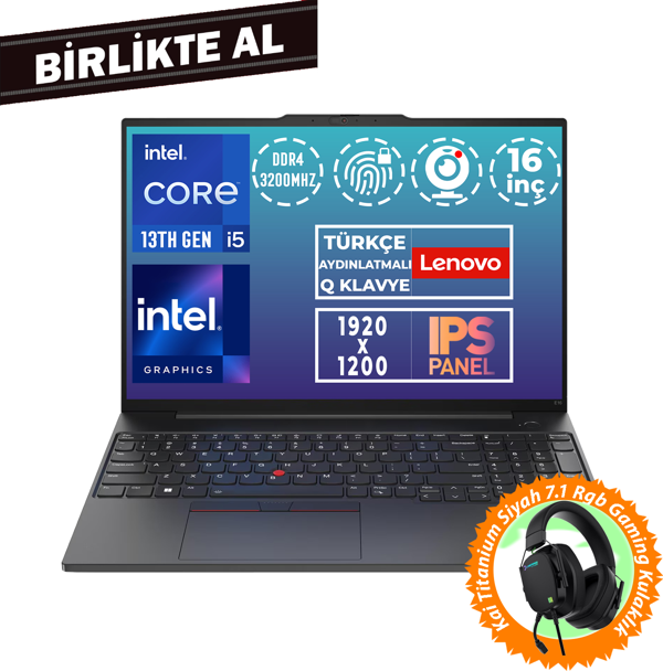 Lenovo ThinkPad E16 G1 i5-13420H 40GB 1TB SSD 16" WUXGA Freedos + Gaming Kulaklık 21JN00JUTX 025 - Image 1