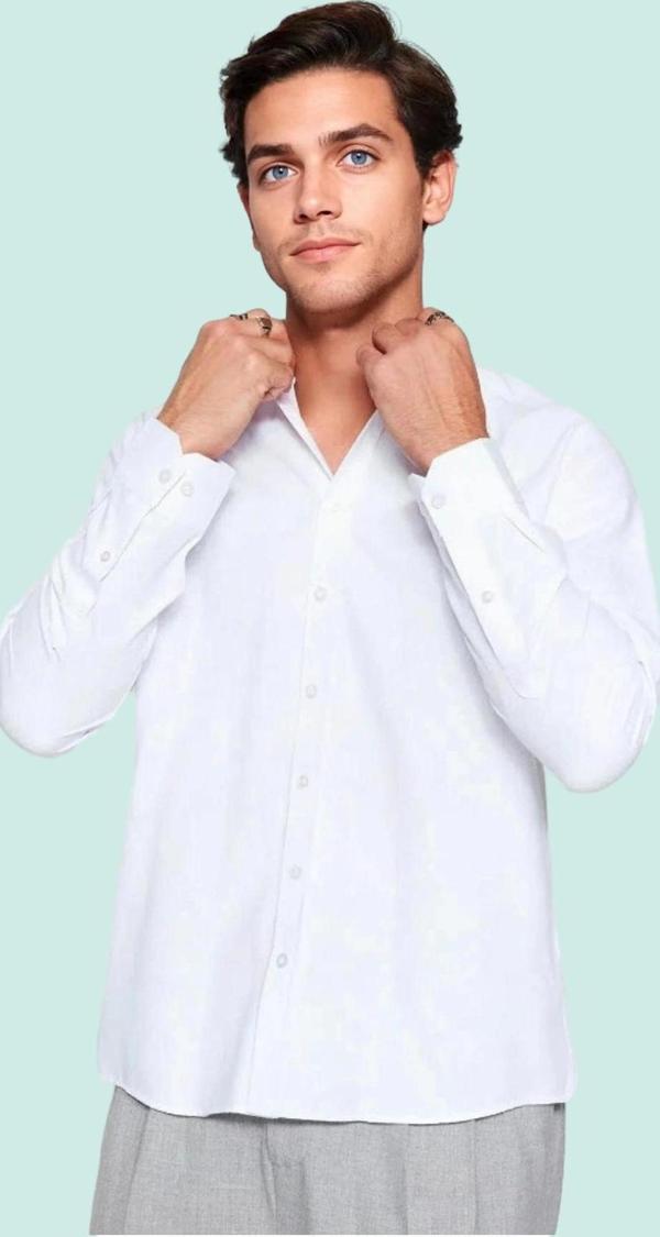 Erkek Smart Basic Gömlek Uzun Kol Pamuk Günlük Kullanım İçin Mükemmel Yaz Aylarının Vazgeçilmezi - Image 1