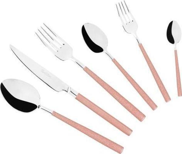 Tantitoni 36 Parça Dublın Mat Simli Pembe Paslanmaz Çelik Çatal Bıçak Kaşık Takımı - Image 1