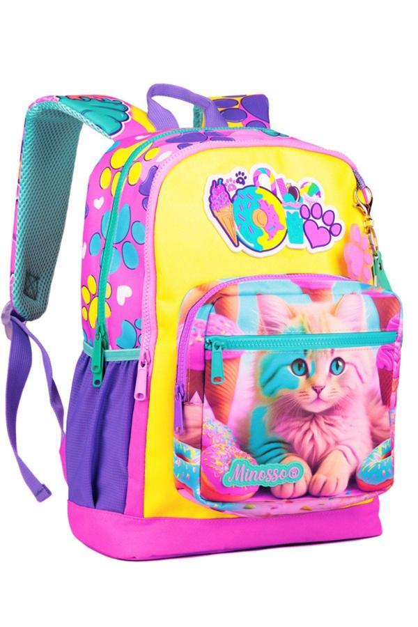 Minosso Kedi Desenli Kız Çocuk İlkokul Sırt Çantası 1001 - Image 1