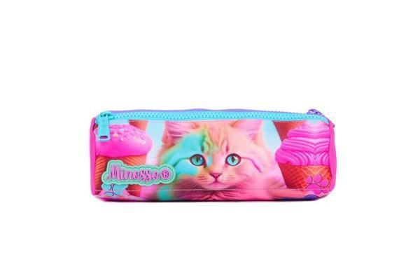 Minosso Kedi Desenli Kız Çocuk Üç Bölmeli Kalem Çantası 6001 - Image 1