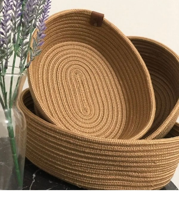 3'LÜ OVAL HASIR SEPET 18*28CM GOLD-KAHVE - Image 1