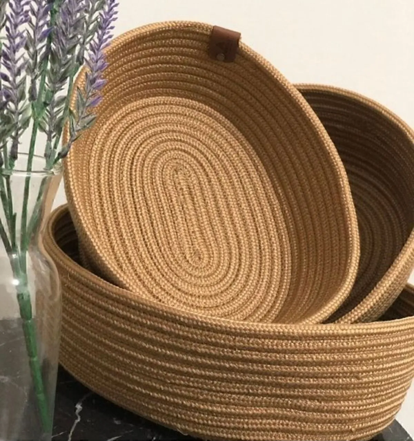 3'LÜ OVAL HASIR SEPET 18*28CM GOLD-KAHVE - Image 1