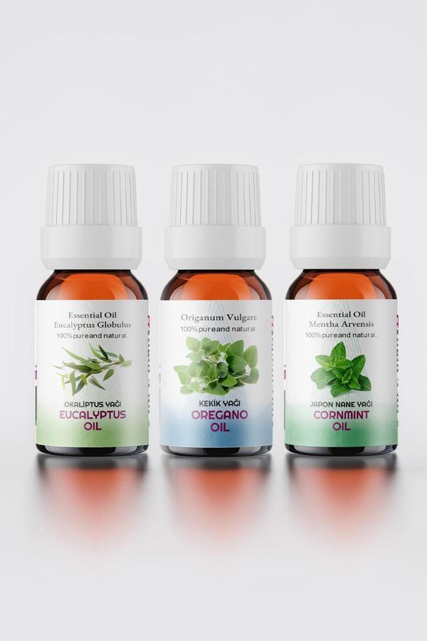 En Sevilen Aromaterapi Uçucu Yağlar Paketi ( Japon Nane Okaliptüs Kekik -10 ml)+Sprey Başlık - Image 1
