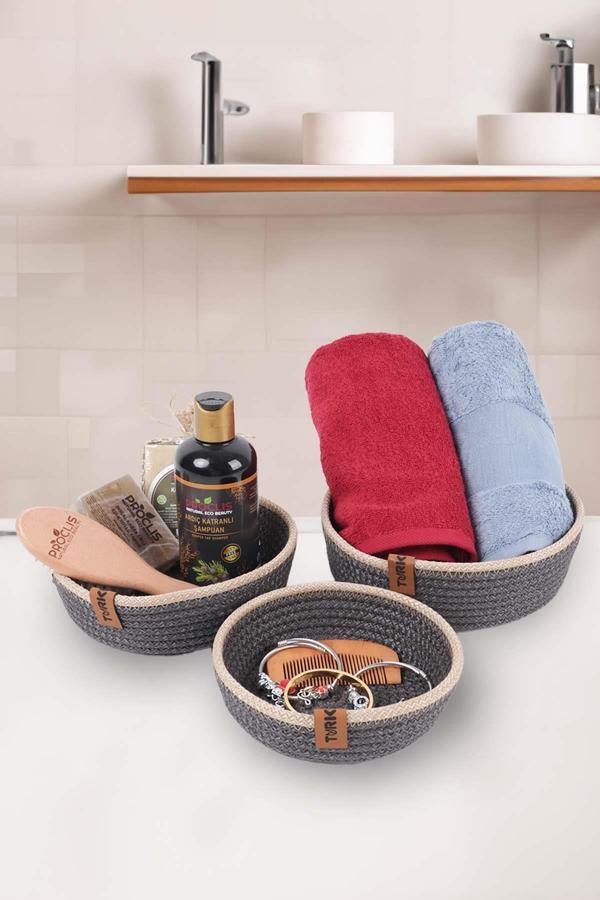 Hasır Sepet 3 Lü Düzenleyici, 3 Lü Sepet Takımı, Jüt Sepet Organizer 3lü Banyo Düzenleyicisi - Image 1
