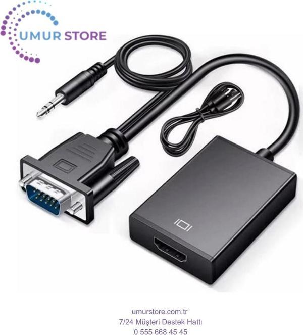 X-Level XCC7804 Ses Girişli VGA To HDMI Dönüştürücü (45 cm Aux Kablo 15 cm VGA Kablo) - Image 1