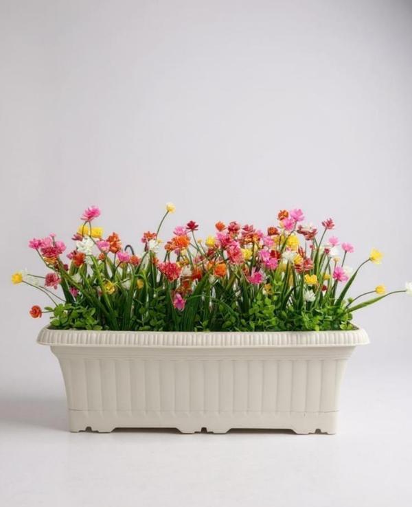 Yapay Çiçek Renkli Mini Lotus Çiçekli Krem Küpeşte Askılı Balkon Çiçeği Balkon Saksısı - Image 1