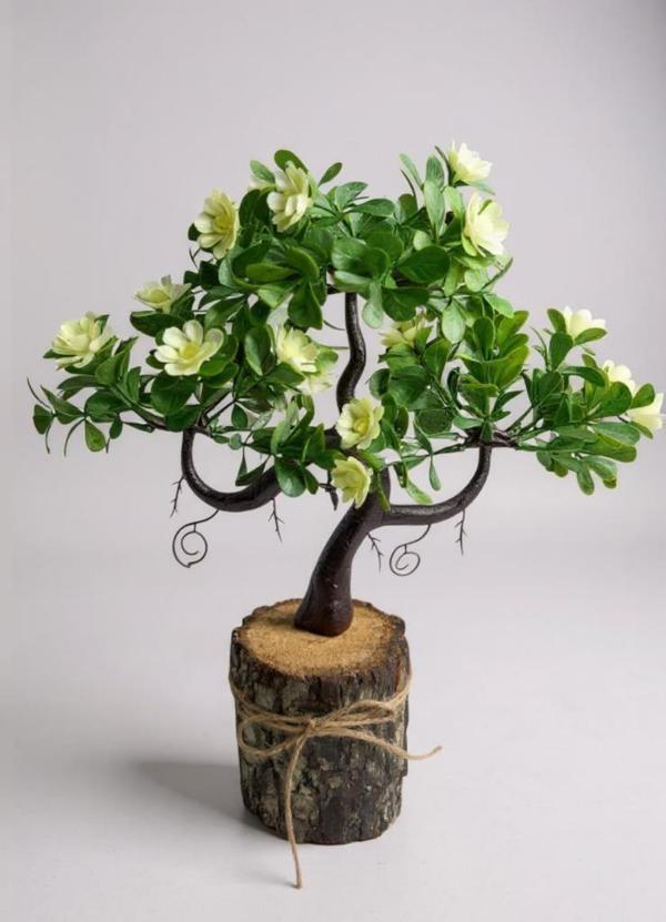 Yapay Çiçek Beyaz Çiçekli Bonsai Ağacı Dekoratif Kütük Saksıda Yapay Ağaç Bonzai Losus Çiçekli - Image 1