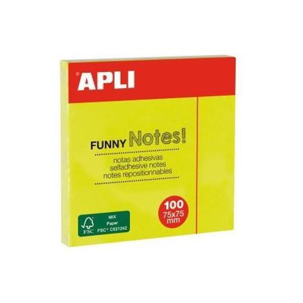 Aplı Yapışkanlı Not Kağıdı Sarı Funny 100 Yaprak 75X75 11897 (12 Li Paket) - Image 1