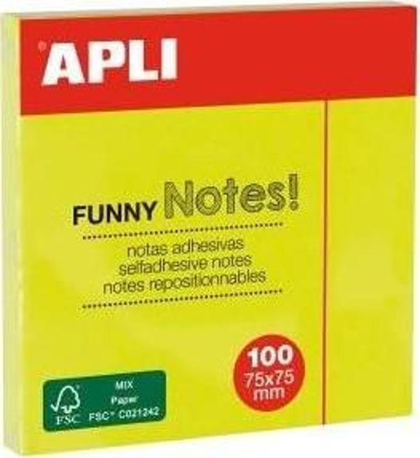Aplı Yapışkanlı Not Kağıdı Sarı Funny 100 Yaprak 75X75 11897 (12 Li Paket) - Image 1