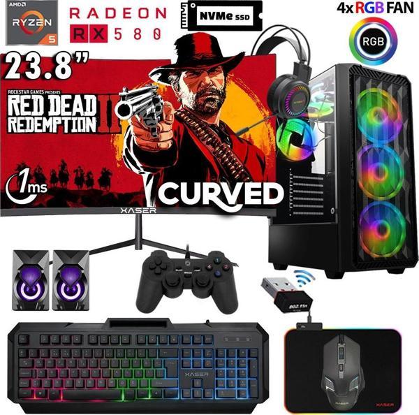 Xaser Armor X60 Ryzen 5 5500 32GB Ram 1TB M.2 NVMe SSD 8GB RX580 24" Curved Masaüstü Oyuncu Bilgisayarı - Image 1