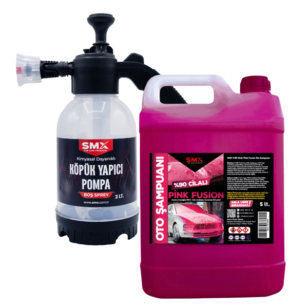 SMX %90 cilalı Pink Fusion Oto Şampuanı 5 LT ve 2 LİTRE KÖPÜK Yapıcı Kimyasal Dayanımlı Basınçlı Pompa - Image 1