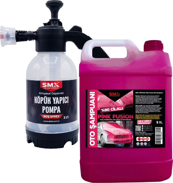 SMX %90 cilalı Pink Fusion Oto Şampuanı 5 LT ve 2 LİTRE KÖPÜK Yapıcı Kimyasal Dayanımlı Basınçlı Pompa - Image 1