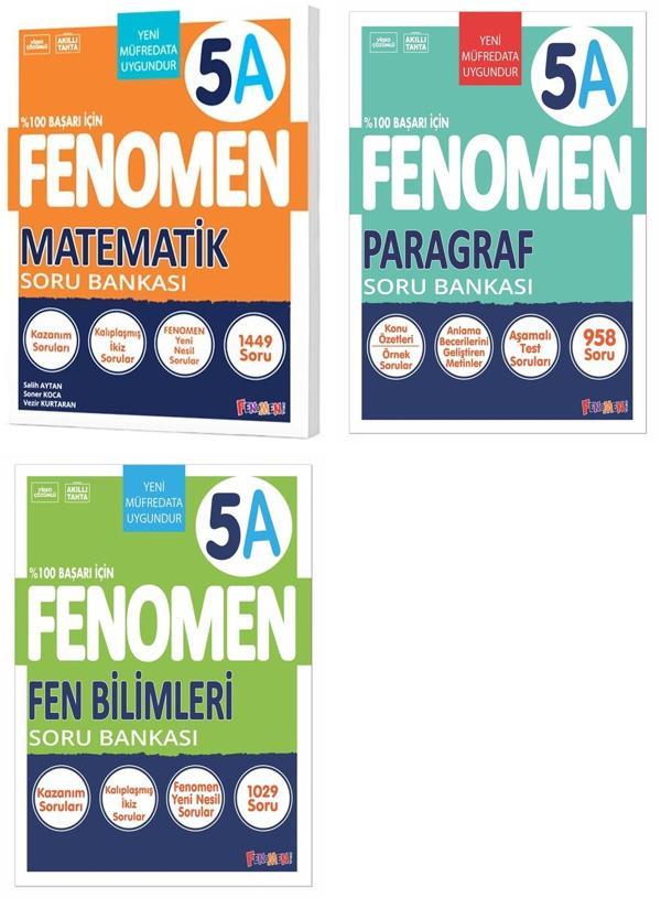 Fenomen Okul 2025 5. Sınıf Matematik + Paragraf + Fen A Serisi Soru Seti 3 Kitap Güncel Müfredat - Image 1