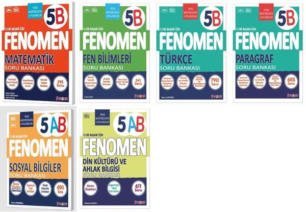Fenomen Okul 2025 5. Sınıf Matematik + Türkçe + Fen + Paragraf + Sosyal + Din B Soru Seti 6 Kitap Güncel Müfredat - Image 1