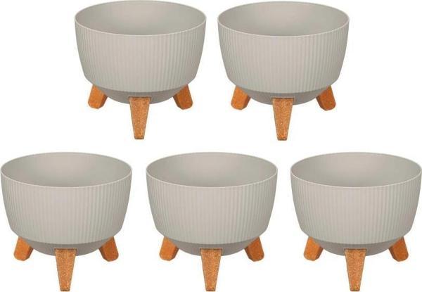 Omnipazar ELF-494 Dekoratif Ayaklı Nostalji Saksı 2.8 lt Taş Gri 5 Adet  - Image 1