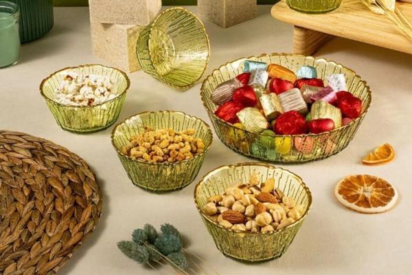 Fecra Fladen 7 Parça Kase Seti Yeşil Gold Fileli - Image 1