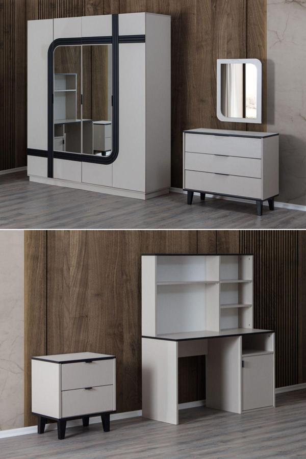 Bali Genç Odası Takımı - 4 Kapaklı Dolap, Çalışma Masası, Şifonyer, Komodin - Image 1