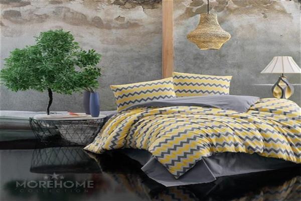 More Home Kombin Yorgan Kılıfı Çift Kişilik Zikzaklı Sarı Gri Sarı - Antrasit - Image 1