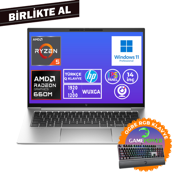 HP EliteBook 845 G9 Ryzen 5 6600U 16GB 512GB SSD 14" WUXGA W11P + Gaming Klavye 5Z5P1EA 026 - Image 1
