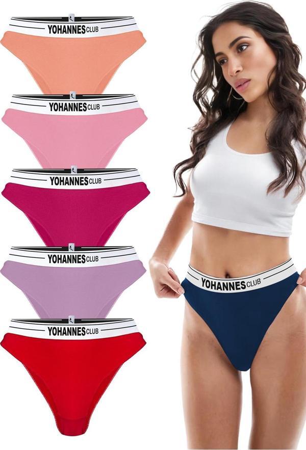 Yohannes Club, Kadın Lastik Kemerli, Pamuklu, Brazilian Külot, 5'li Paket,  - Image 1